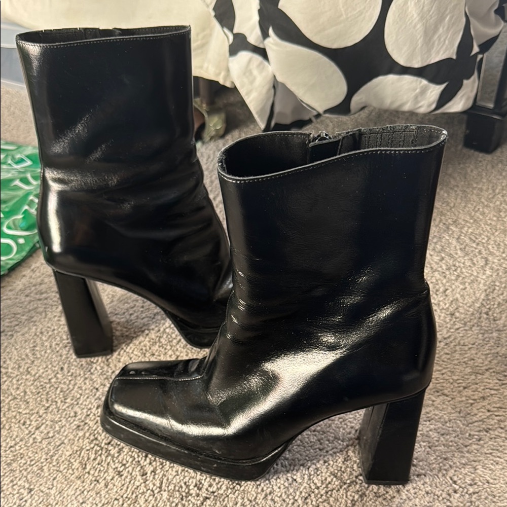 Jeffrey Campbell Black Heeled Boots Chunky Block Heel size 9